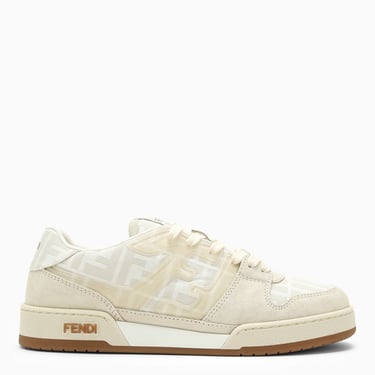Fendi Match Low-Top Trainer In Canvas And White Suede Women