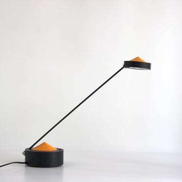 Black & orange memphis-style desk lamp · sculptural 1980s design · made in Holland 