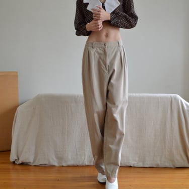 high waist khaki pleat taper chino pants / 30w 