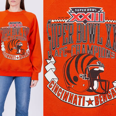 1989 Super Bowl XXIII Cincinnati Bengals Sweatshirt - Unisex Large | Vintage Orange Graphic NFL Football Pullover 