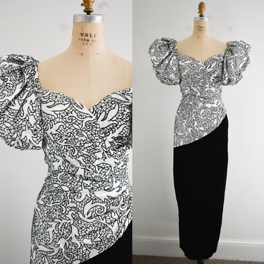 1980s/90s Mignon/Anne Marie Gabalis Velvet Flocked Evening Gown 
