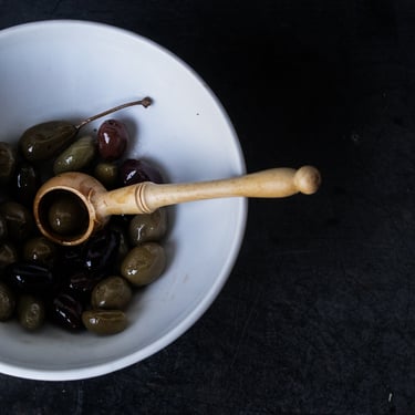 Vintage Cafe Bowl with Olive Spoon