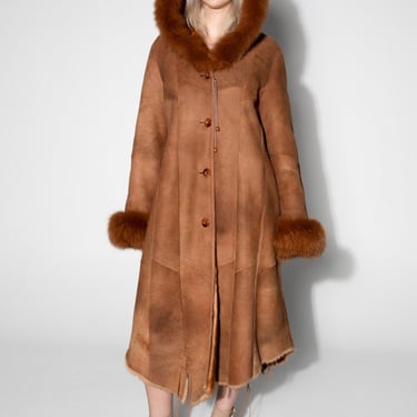 Brown Suede Shearling Fox Fur Coat