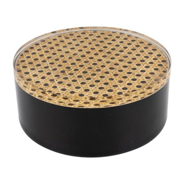 Black Lucite and Rattan Box, Italy 1970s
