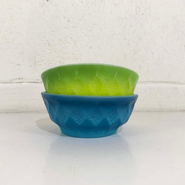 Vintage Blue Green Anchor Hocking Small Bowls Set of Two Pair Fire King Ombre Fade Diamond Matte USA Kimberly Pineapple 1950s 