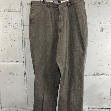 36x32 90s Polo by Ralph Lauren Wide leg chino Pants tweed Flat Front Baggy Fit gray 