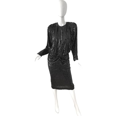 80s Sequin Disco Dress / Vintage Keyhole Peplum Party Dress / 1980s Concetta Rafanello Peplum Dress XS 