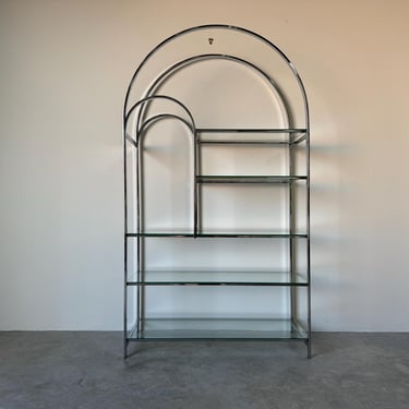 Milo Baughman Style Mid -Century Modern Chrome  and Glass Etergere / Bookcase 