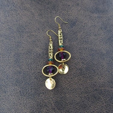 Gold and purple crystal earrings 