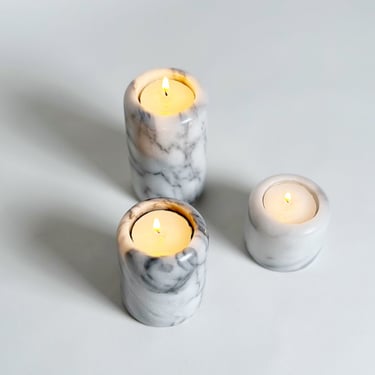 Marble Candle Holders, Set of 3 Solid Stone Tea-light Holders, Vintage 1980’s 