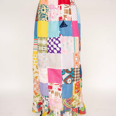 1970s Quilted Patchwork 1970s Maxi Skirt S 