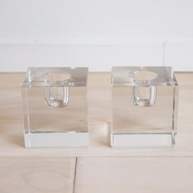 Pair of Crystal Cubic Candle Stick Holders 