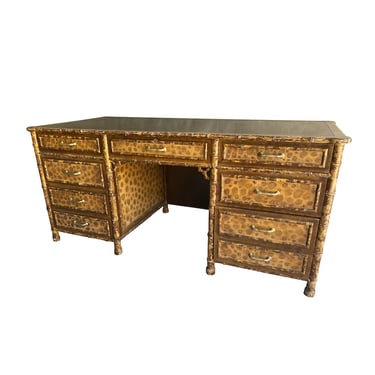 Faux Bamboo Tortoise Shell Desk in the Style of Maitland Smith