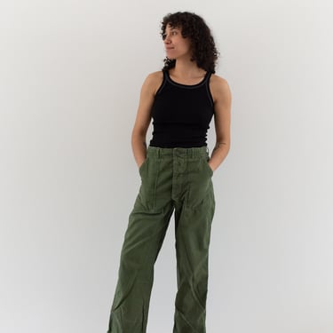 Vintage 29 30 Waist Olive Green Army Pants | Utility Fatigues Military Trouser | Button Fly | F351 