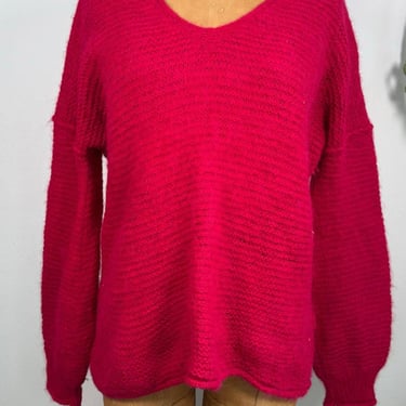 Free People Pink Knit Sweater | Cotton Alpaca Blend | Cozy Oversized Pullover 