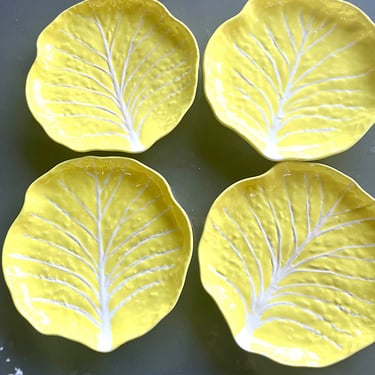 4 Vintage Canary Yellow Cabbage Leaf Pattern Plates by Selca of Portugal Circa 1950s by LeChalet