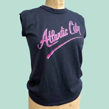 Vintage Atlantic City Tee Retro 1980s New Jersey + Souvenir T-Shirt + Muscle Shirt + Sleeveless + No Size Tag + Vacation + Unisex Apparel 