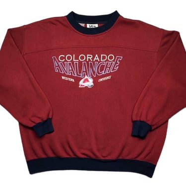 Vintage 90s Lee Sport/Nutmeg Mills Colorado Avalanche Hockey Western Conference NHL Crewneck Sweatshirt Pullover Size XL 