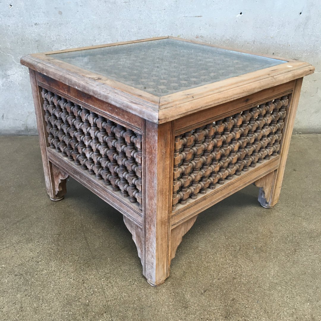 Balinese Style Side Table With Glass Top Urban Americana Long Beach, CA
