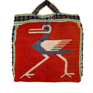 South American woven bird tote bag - 1980s vintage 