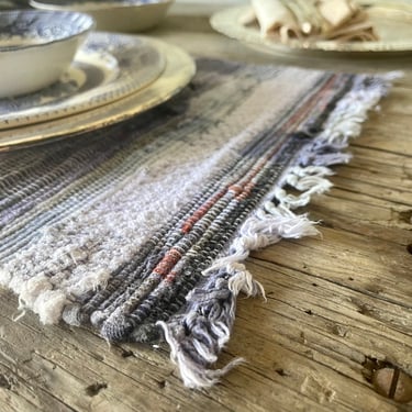 Rag Rug Placemats Blues Purples Set of 6 Handmade Vintage Farmhouse Grandmillenial Grandma Chic Textiles Table Runner Place Mats Dining 