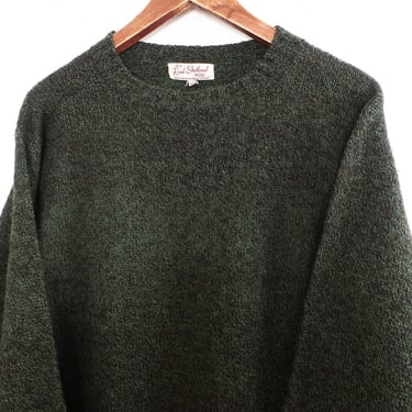 vintage sweater / wool sweater / 1950s Shetland wool knit green and black marled crew neck sweater Medium 