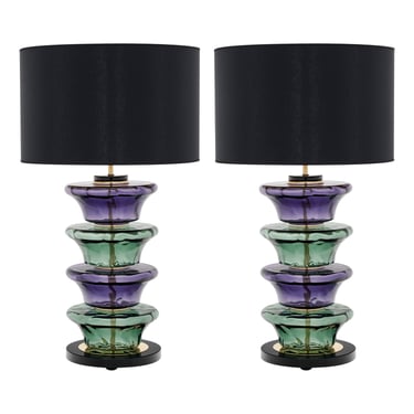 Purple and Teal Murano Glass Lamps