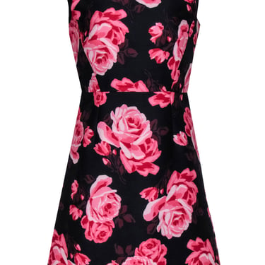 Kate Spade - Black w/ Pink Rose Print A-Line Dress Sz 8