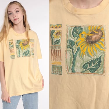 Sunflower Shirt Floral T Shirt Yellow Retro TShirt Vintage T Shirt 90s Tee Graphic Tshirt 1990s Extra Large xl l 