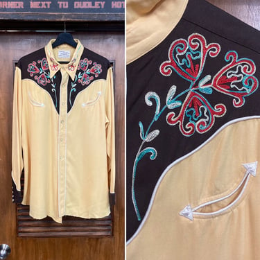 Vintage 1950’s Size XL “California Ranchwear” Cowboy Western Gabardine Rockabilly Shirt, 50’s Snap Button, Vintage Clothing 