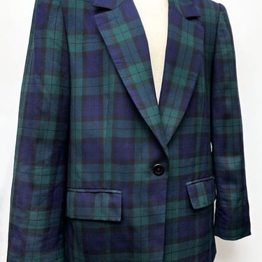 Blue Green PLAID Pendleton Wool Blazer Jacket Tartan Scottish Medium 10 Vintage 