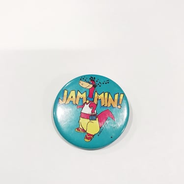 Vintage Flintstones Pin Jammin Dino Pinback  Purple Dinosaur Pin back Button 1990s 90s 