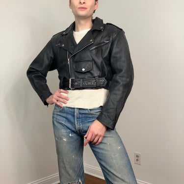 80s Chia cropped leather moto jacket 