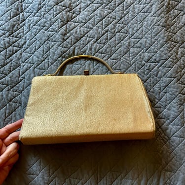 1960s gold top handle evening bag, clutch, purse with snap closure 