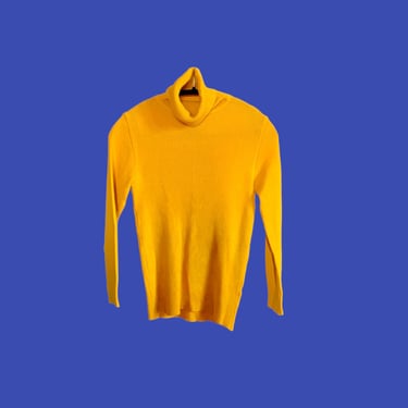 70s Yellow Turtleneck, Ribbed Vintage Retro Mustard Yellow Lightweight Sweater, Simple Knit Blouse, Basic Plain Warm Winter Top 