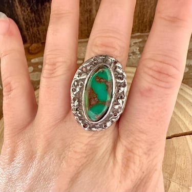 MELTED EARTH Silver & Turquoise Ring | Vintage Jewelry | Sterling, Silversmith | Unique Shaped Ring | Southwestern | Size 6 1/4 