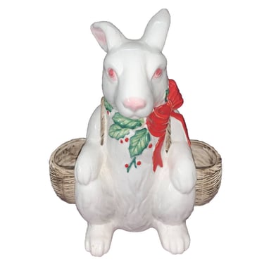 Vintage Ceramic Christmas Rabbit With Baskets Figure 