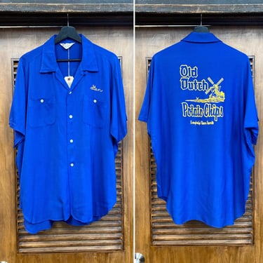 Vintage 1950’s Size XL Potato Chips Flocked Bowling Rockabilly Shirt, 50’s Loop Collar Shirt, Vintage Clothing 