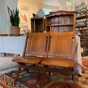 Antique Wood Theater Seats, 2 seater theater bench, theater stadium seats, folding bench 