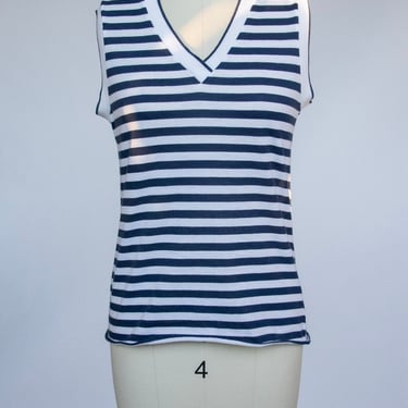 1970s Tank Top Striped Knit V Neck Sleeveless Tee S 