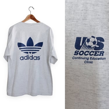 vintage Adidas shirt / 90s soccer shirt / 1990s Adidas trefoil US Soccer grey single stitch t shirt Large 