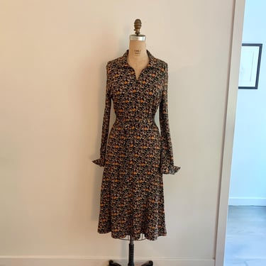 DVF- early made in Italy black ditsy floral print acrylic knit dress-size M/L (marked 16) 