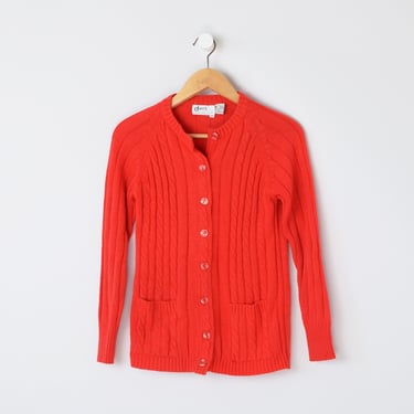 Vintage 1960s Scarlet Red Cable-knit Cardigan - 60s, sixties, crimson knit sweater - Women's S 