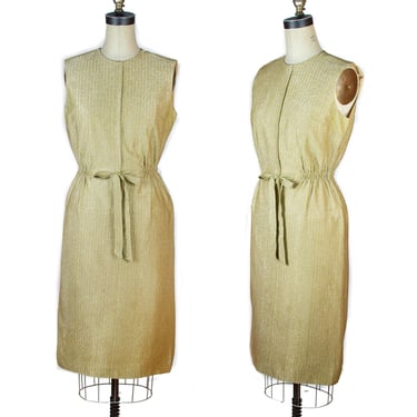 1950s Dress ~ Gold Lurex Sleeveless Wiggle Dress 