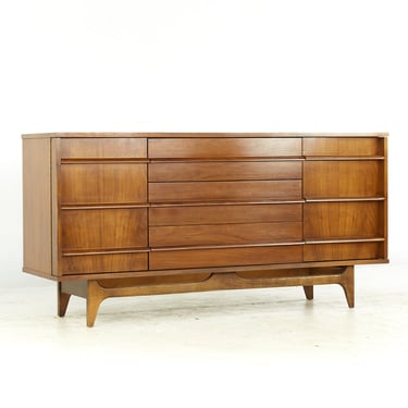 Young Manufacturing Mid Century Curved Walnut Credenza - mcm 