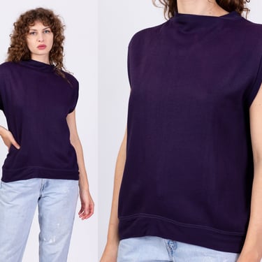 80s Purple Slouchy Sleeveless Sweatshirt - Men's Medium, Women's Large | Vintage Plain Blank Muscle Shirt 