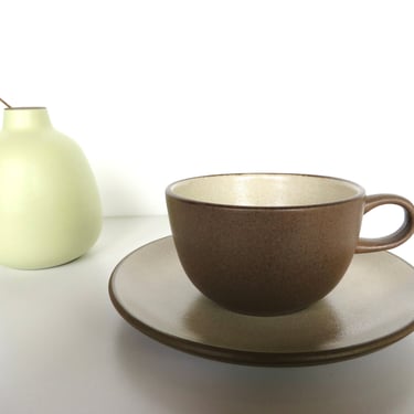 Single Heath Ceramics Cup And Saucer in Sandalwood Glaze, Vintage Edith Heath Saulsalito California Pottery 