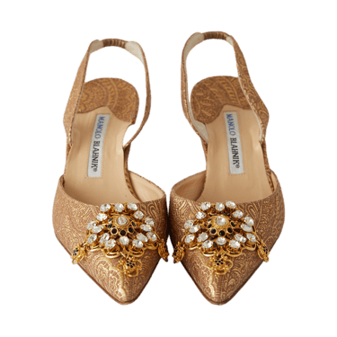 Manolo Blahnik Gold Rhinestone Kitten Heels