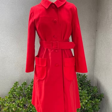 Vintage Mod red button coat lined pockets belt  sz 8 S/M by I. Magnin & Co 