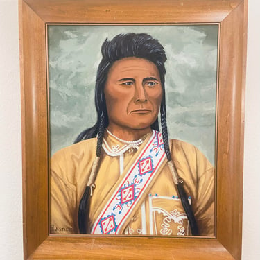Native American Indian Portrait Painting oil on Canvas, Signed, J. Stiles 1960 